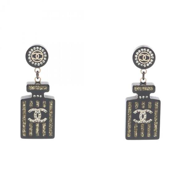 CHANEL Authentic Black Logo Earrings
